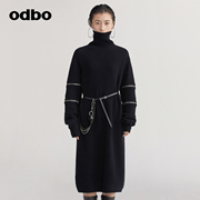 odbo/欧迪比欧原创设计黑色套头连衣裙秋冬女慵懒风时尚百搭裙子