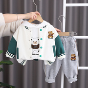 韩国男童春秋卫衣套装2024洋气宝宝春季三件套儿童休闲外套潮