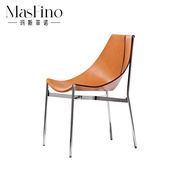 玛斯菲诺现代简约皮革不锈钢马鞍皮餐椅北欧极简餐厅椅子个性创意