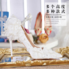 婚鞋水晶鞋新娘主婚纱鞋拍照白色，蕾丝花朵水钻，韩版公主女单鞋
