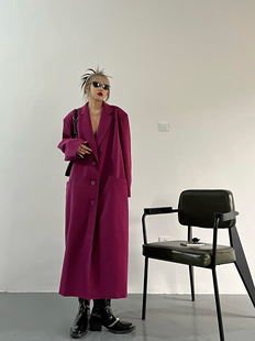 2024年春秋韩版英伦风chic设计高级感长款紫色风衣大衣外套女