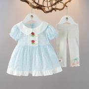 女童短袖格子裙夏装女宝宝薄款裙套婴儿韩版裙套装儿童两件套夏季