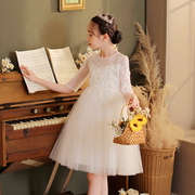 女童公主裙白色中袖蓬蓬网纱婚礼服六一儿童走秀钢琴演出服婚纱裙