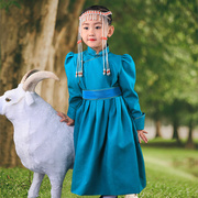 儿童女草原传统牧民蒙古袍民族复古风服饰私人定制连衣公主蓬蓬裙