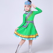 蒙古儿童演出服装女孩，连衣裙袍少数民族，筷子舞台表演服饰