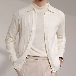 澜外高端春季意式polo针织衫，开衫白色毛衣，外套男高级感休闲上衣