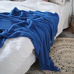北欧风宝蓝色休闲毯单人沙发盖毯沙发装饰毯空调毯披肩毯搭毯搭巾
