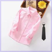 男童衬衫长袖春秋装纯色，衬衣中大童女粉色上衣，幼儿演出粉红色衬衫