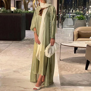 中东沙特阿拉伯礼服裙子外套，泡泡袖钉珠巴基斯坦印度长袍2两件套