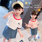 女童装时髦套装洋气夏装2024儿童短袖t恤小童宝宝裙裤两件套