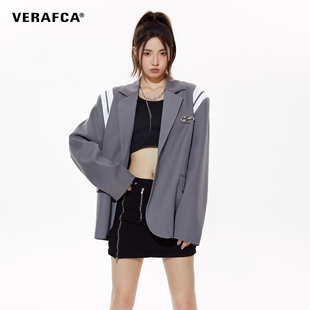 VFC/VERAF CA环绕拼皮西装外套秋季宽松美式高级夹克男女同款