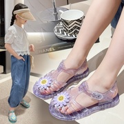 儿童花朵果冻凉鞋女童女宝塑料水晶镂空公主鞋透明宝宝小女孩夏季