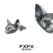 FXPX 纯银暗黑猫耳钉做旧复古风小众欧美耳环朋克哥特耳耳饰男女