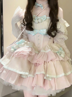 奶甜洋装lolita马卡龙(马卡龙，)棉布蓬蓬，蛋糕裙收腰束腰显瘦公主裙