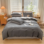 纯色床上全高端水洗床单式，床笠华夫格被套，床品三件套棉简约四件套
