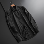 黑色衬衫男高级感定制衣服衬衣男士长袖，商务正装高端真丝休闲寸衫