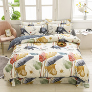 北欧简约全棉格子，活性纯棉斜纹床单式被套，床上用品奢华四件套