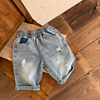 男童牛仔短裤薄款2023夏季小童破洞五分裤子，柔软儿童韩版中裤