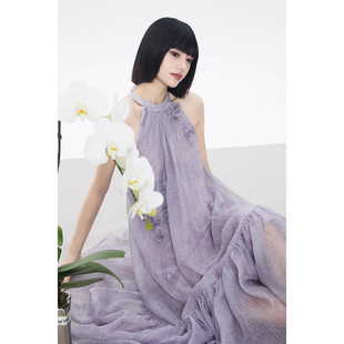 iimorii繁花漫步激光，切割花朵氛围，感浪漫紫色花朵连衣裙