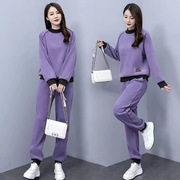 2023秋冬韩版纯棉加绒运动套装女时尚洋气圆领卫衣两件套