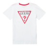 Guess盖尔斯男童鞋圆领短袖T恤倒三角图案透气上衣白色2024夏季款