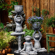 花园装饰瑜伽猴子动物花盆户外庭院别墅园林顶楼阳台创意落地