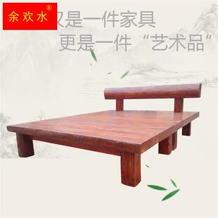 老榆木1.5米榫卯大板婚床床原木免漆韩式简约1.8米双人床全实木家