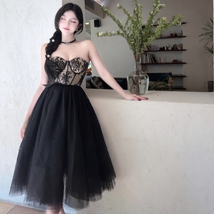泰国潮牌高级感抹胸连衣裙2023气质蕾丝裹胸吊带气质网纱蓬蓬裙子
