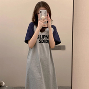 大码女装纯棉T恤裙女2024韩版宽松短袖长裙子时尚减龄连衣裙