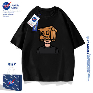 NASA联名美式潮牌黑色短袖T恤男女宽松纯棉情侣体恤学生打底衫潮