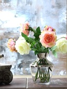美式镀银倒锥花瓶小口径透明玻璃花瓶北欧渐变花瓶样板间花艺套装