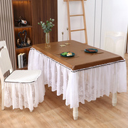 餐桌布防水防油免洗防烫小圆桌小方桌桌布，长方形高级感蕾丝pu台布