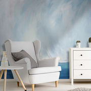 艺术天蓝色油画墙纸定制简约现代背景墙壁纸壁画电视沙发墙布卧室