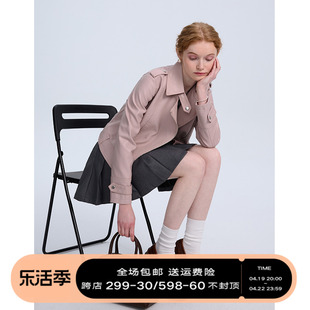 DESIGNER PLUS 春秋粉色短款机车皮夹克PU皮衣外套女修身显瘦