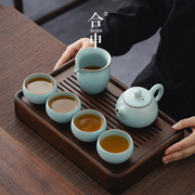 汝窑茶壶套装家用功夫茶具整套茶盘复古陶瓷开片可养轻奢高档送礼