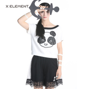 自然元素女装夏季熊猫头亮片短袖柔软舒适T恤潮