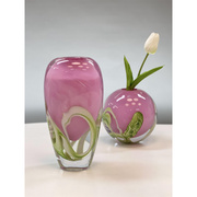 粉色厚重炫彩琉璃，小花瓶桌面玻璃摆件，工艺品家居装饰品水培绿植