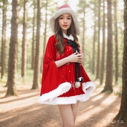 圣诞斗篷红色洋装女秋季高级感年会，圣诞节战袍蓬蓬裙公主裙