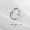JUTIAN 罗马数字镂空纯银戒指INS个性男女简约金色开口可调节指环
