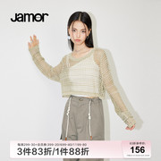 Jamor镂空上衣罩衫针织衫女早春辣妹美式复古短上衣外搭加末