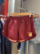 Brandy BM美式复古酒红色小熊刺绣毛圈运动短裤卫裤bm休闲裤热裤