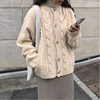 韩国秋冬小外套chic泡泡袖可爱短款粗复古棒针，麻花很仙的毛衣开衫