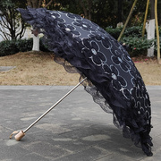 黑色蕾丝亮片太阳伞防紫外线，二折黑胶晴雨，两用防晒高档公主洋伞