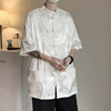 新中式男装白衬衫半袖中国风唐装高级垂感短袖龙暗纹(龙暗纹)双面外套衬衣