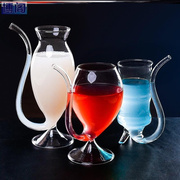 果汁自带吸管杯一体式玻璃，另类不水果红酒耐热茶杯，调酒杯家用异形