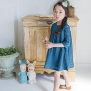 韩版纯色夏季长袖女童夏款唯美蕾丝拼接连衣裙公主裙娃娃装