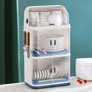 厨房碗架碗筷收纳盒带盖装碗放餐具箱碟盘沥水，置物架塑料碗柜家用