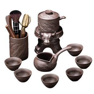 紫砂功夫茶具套装家用石磨旋转出水冲茶器泡，茶壶懒人自动泡茶神器