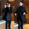 羽毛拼接设计感黑色西服外套，女秋季韩版时尚，洋气百搭气质上衣