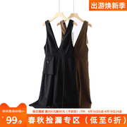 高货499元木系列无袖V领假口袋装饰叠穿连衣裙当季春装女装折
